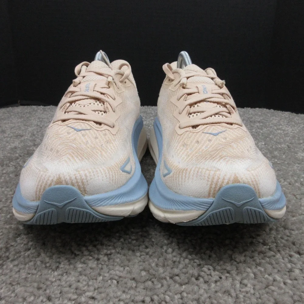 Hoka One One Sneakers Womens Size 9 B US Beige Blue Clifton 9 Shoes Trainers